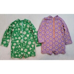 Girls 18-24 Month Primary Swimsuit Long Sleeve Lot Of 2 Green Pink